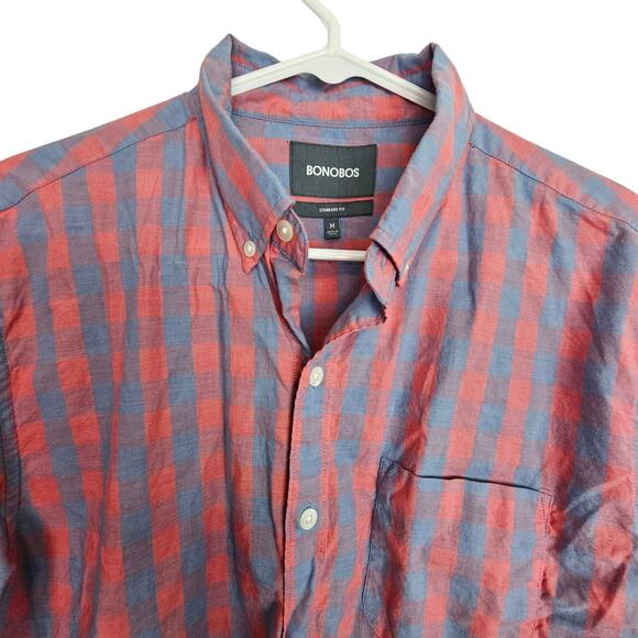Bonobos Shirt Red Blue Checker Dress Shirt Button Down Long Sleeve Men M - Picture 2 of 8